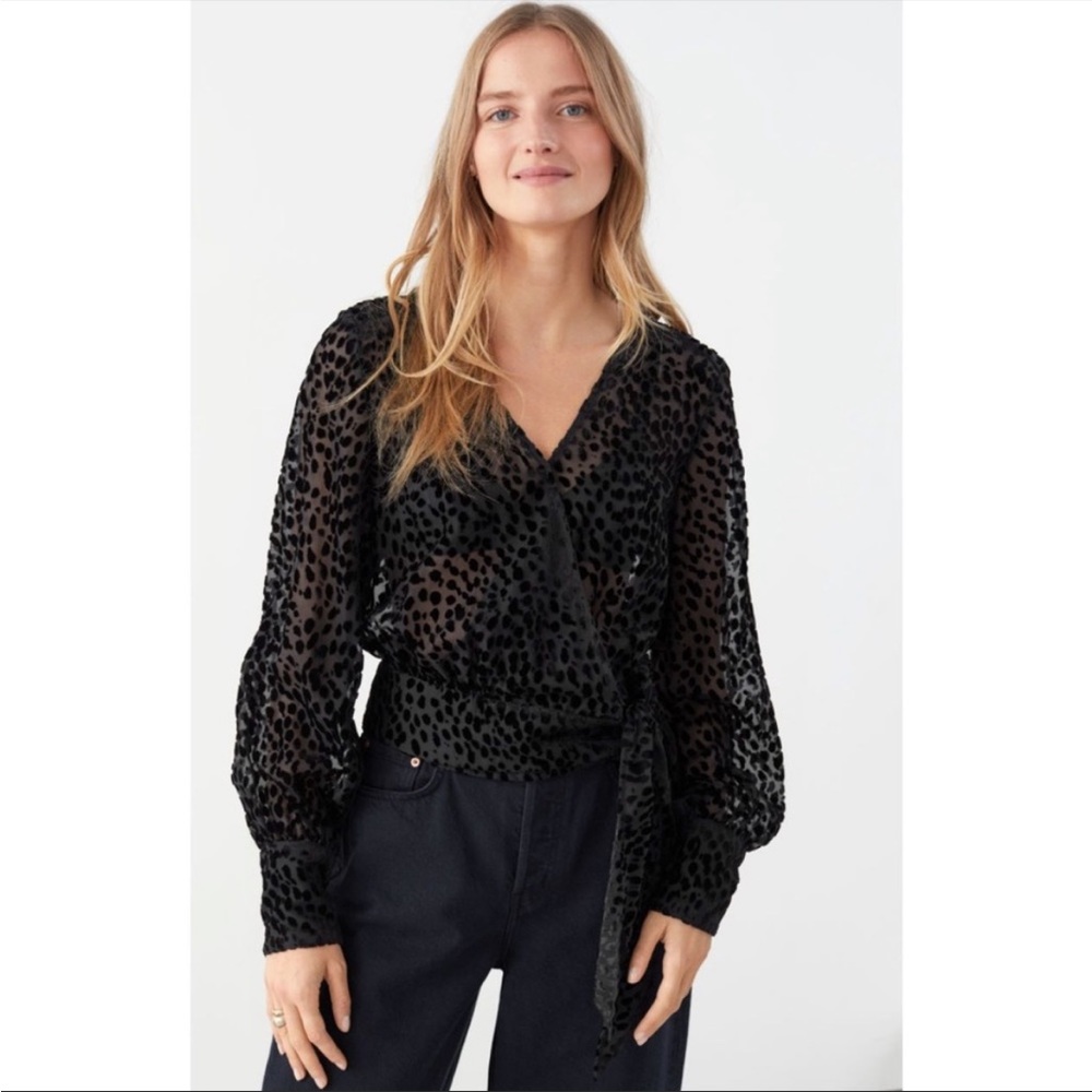 & Other Stories velvet leopard wrap tie top sheer
